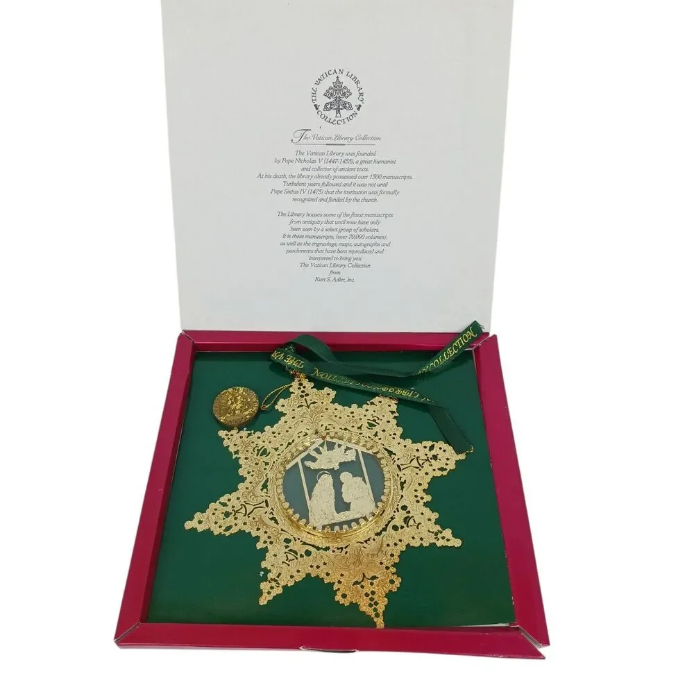 Vtg Vatican Library Collection Nativity Kurt Adler Filigree Star Ornament 6.5”